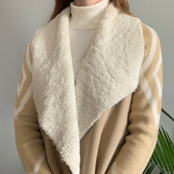 En Creme faux shearling lined cardigan sweater winter size small - Picture 2 of 4